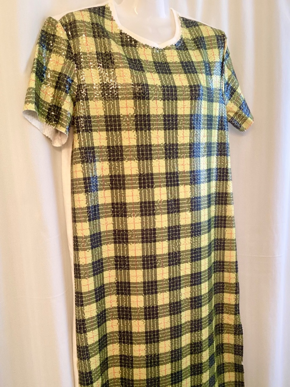ZARA TRAFALUC… Yellow/Black FULL SEQUIN FRONT Midi Dress… size Lg.